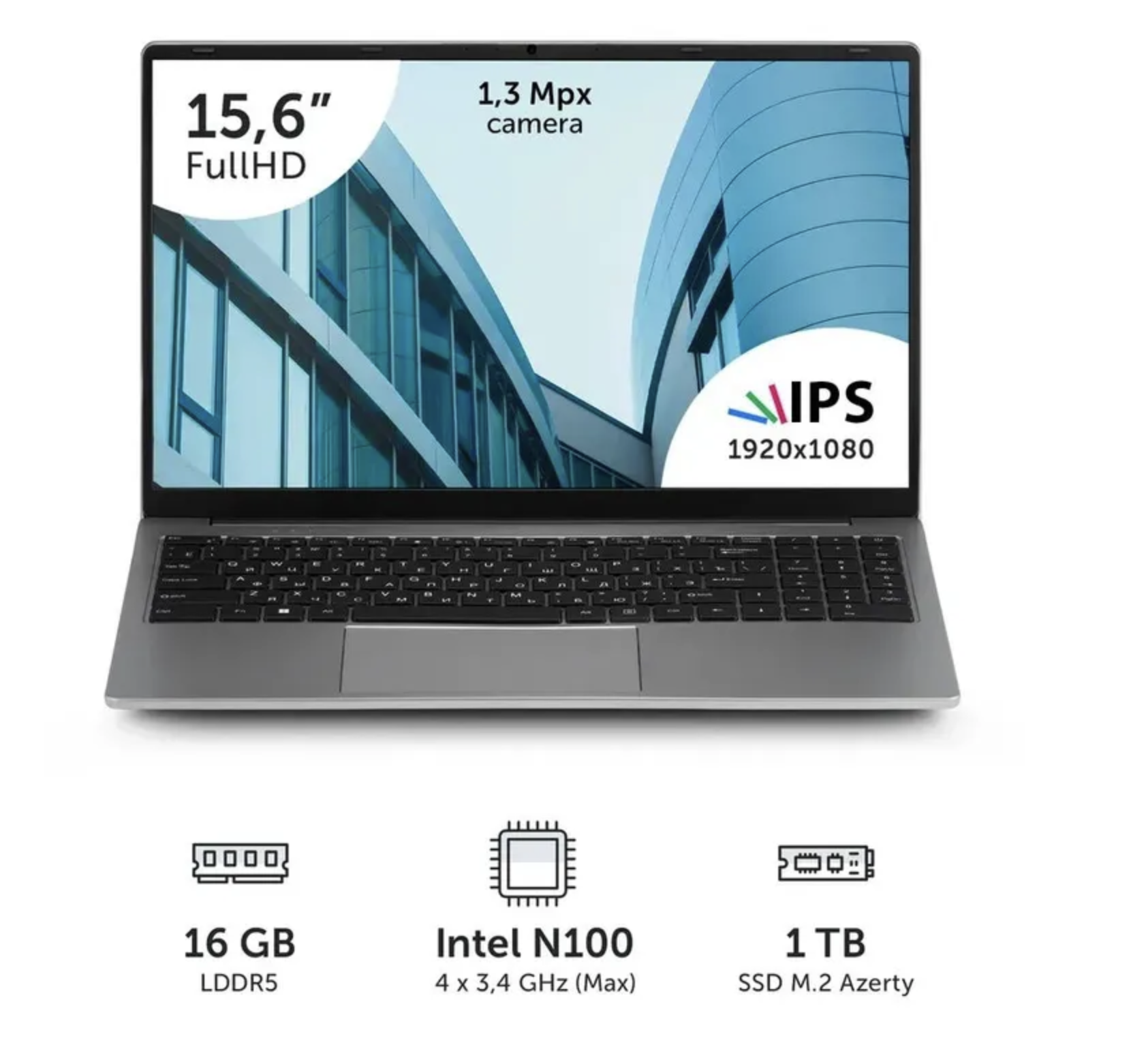 Ноутбук Azerty RB-1552 15.6 Intel N100 16/256GB Grey RU