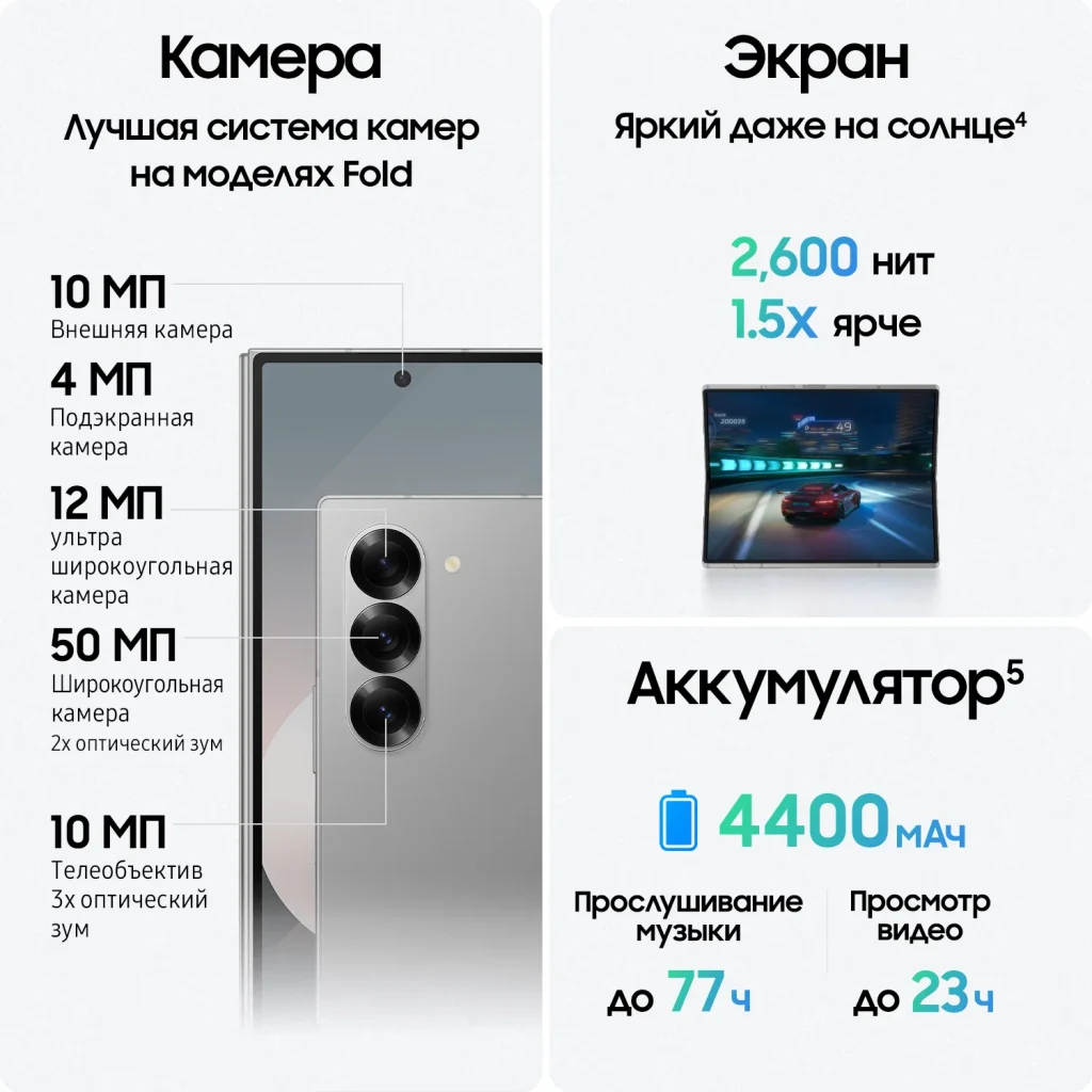 Смартфон Samsung Galaxy Z Fold 6 12/256GB, Dual: nano SIM + eSIM, Silver shadow (Серебро)EU изображение 5