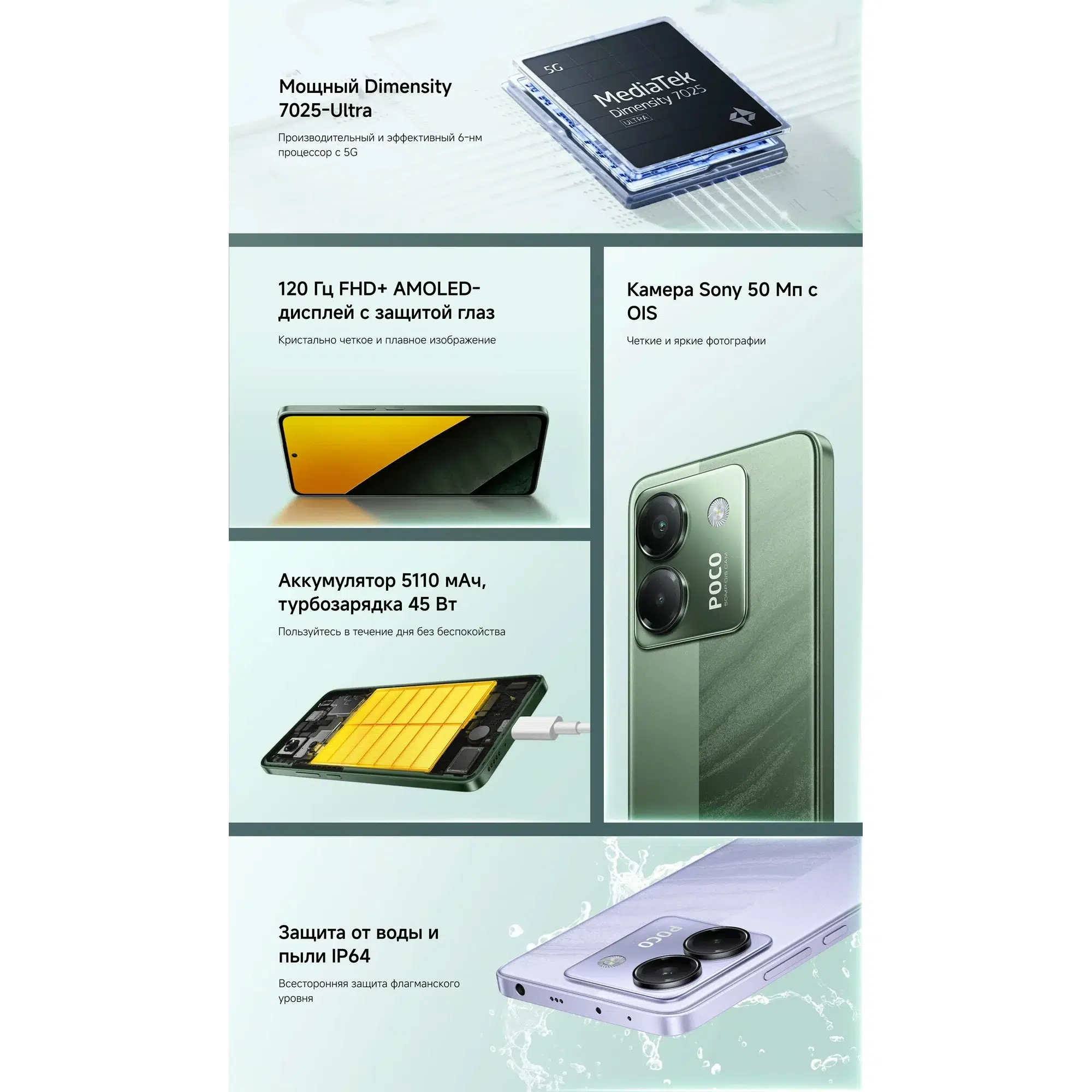 Смартфон Xiaomi Poco M7 Pro 5G 12/512, Dual nano SIM, Green (зеленый) изображение 9