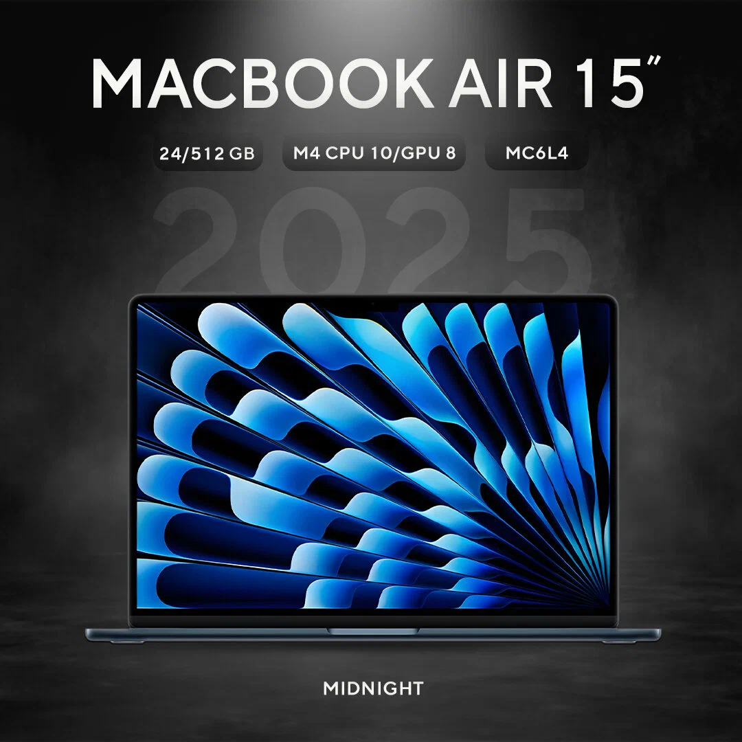 Ноутбук Apple MacBook Air 15 2025 M4 24/512GB Midnight (MC6L4) англиская клавиатура изображение 1
