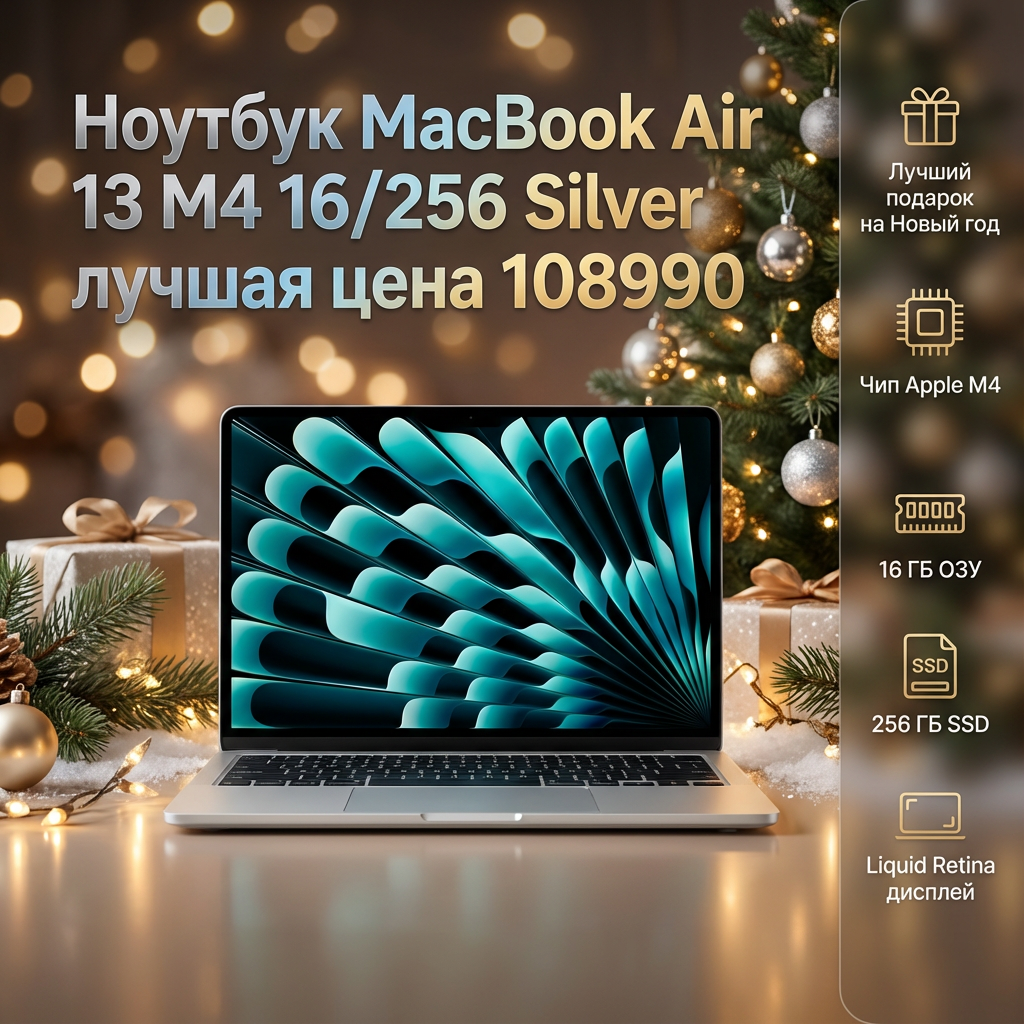 Ноутбук MacBook Air 13 M4 16/256 Silver (серебристый) (Z1CT0002T) RU (клавиатура)